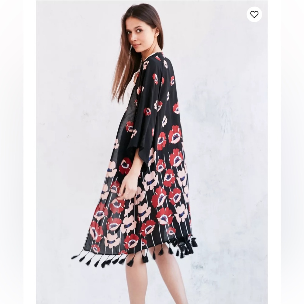 NWT Wild Poppy Tassel Kimono Swim Cover Up Lulla Collection by Bindya One Size